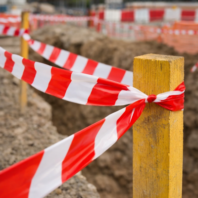 Bandă delimitare roșu-alb pentru șantier și lucrări rutiere